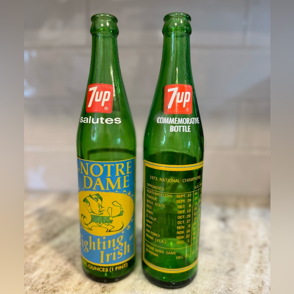 1973 Vintage Notre Dame Fighting Irish 7up Bottle